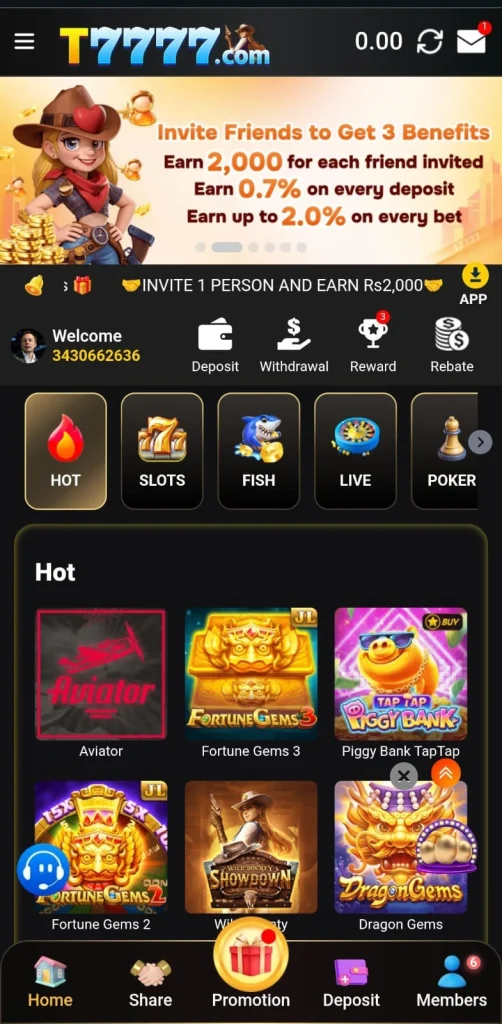 T7777 game interface